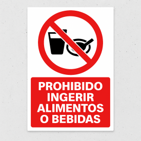 Señalética "Prohibido ingerir alimentos o bebidas"