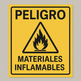 Señalética "Peligro: materiales inflamables"